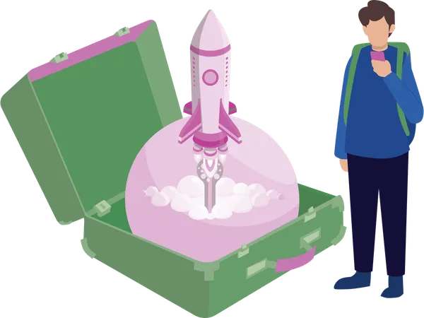 Travelling man with luggage bag  Illustration