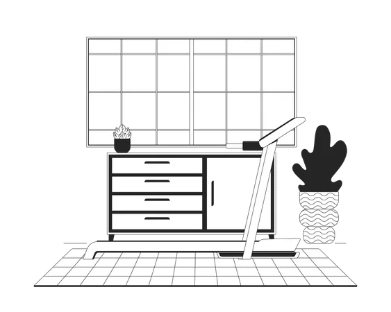 Treadmill and cabinet in home gym room  Illustration