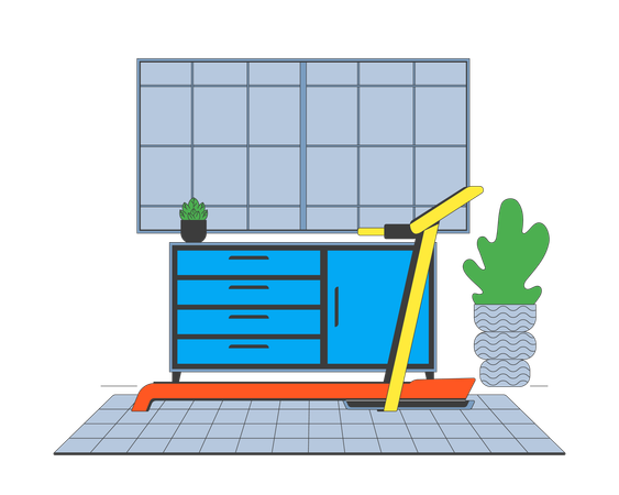 Treadmill and cabinet in home gym room  Illustration