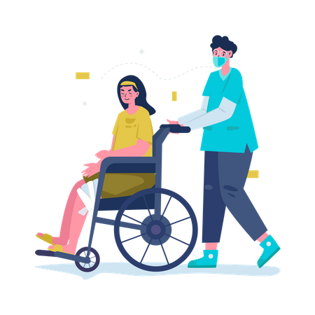 Treating patient in wheelchair Illustration