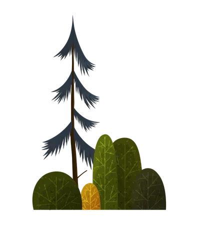 Tree and bush thin brown trunk  Illustration