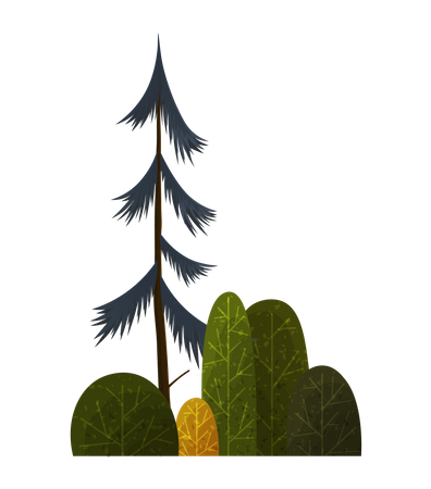 Tree and bush thin brown trunk  Illustration