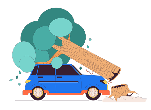 Tree falling down onto car  Illustration