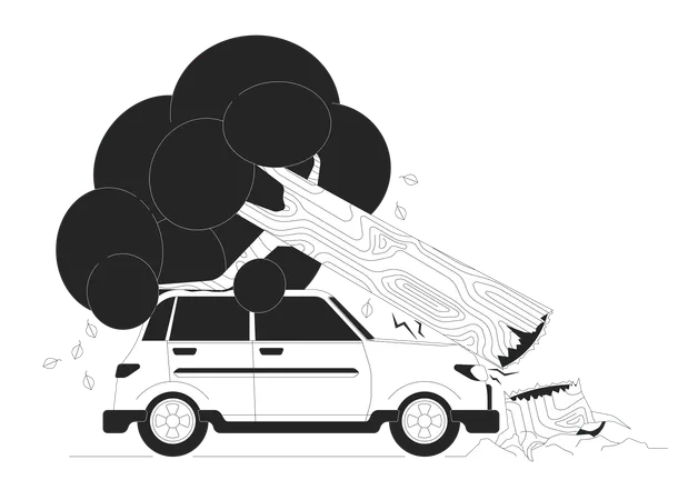 Tree falling down onto car  Illustration