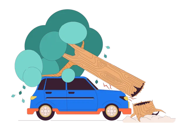 Tree falling down onto car  Illustration