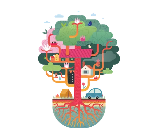 Tree house in the city  Illustration