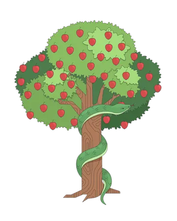 蛇とリンゴのある知恵の木  イラスト