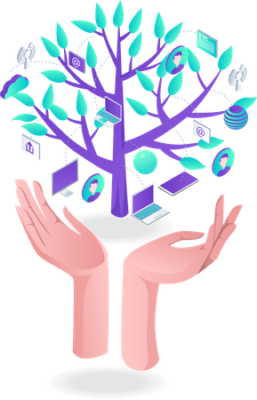 Tree on hand with tools  Illustration