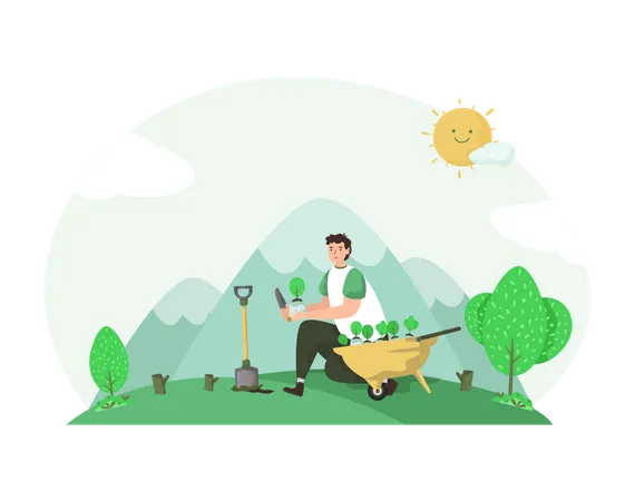 Go Green Campaign With Planting Tree Seeds Illustration Concept Illustration