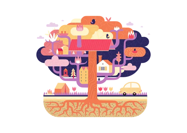 Tree with houses  Illustration