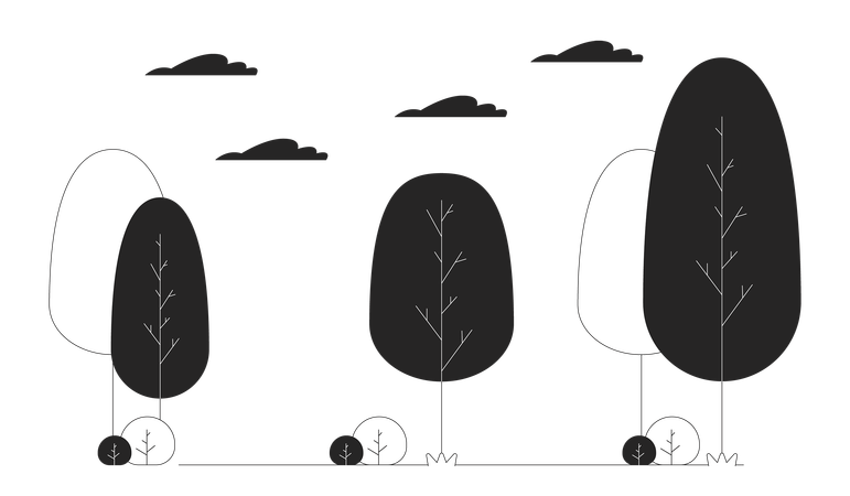 Trees and bushes in park  Illustration