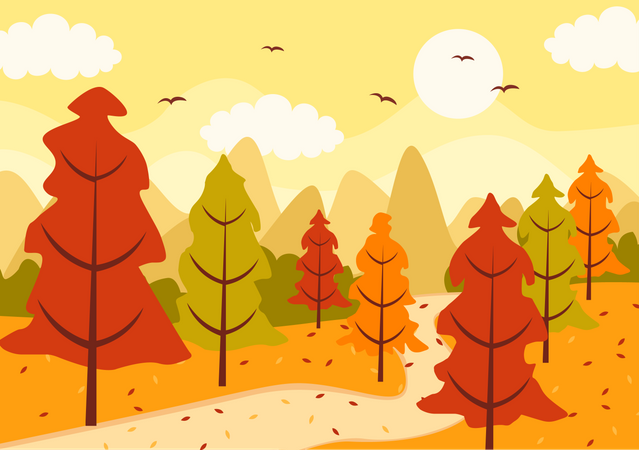 Trees and Fall Leaves  Illustration