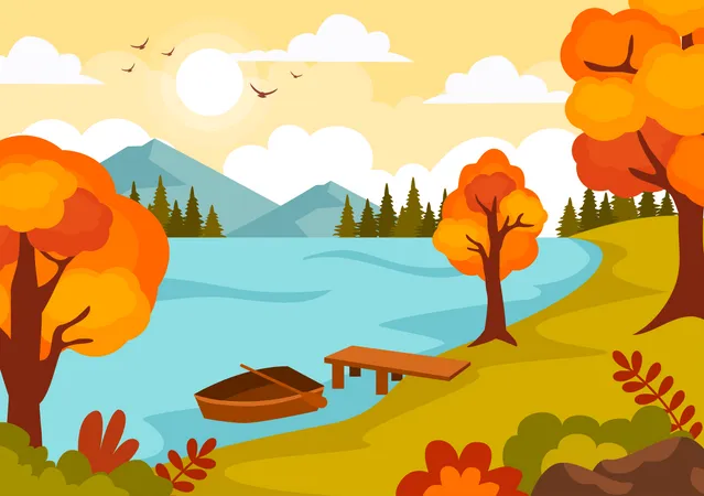 Trees and Fall Leaves  Illustration