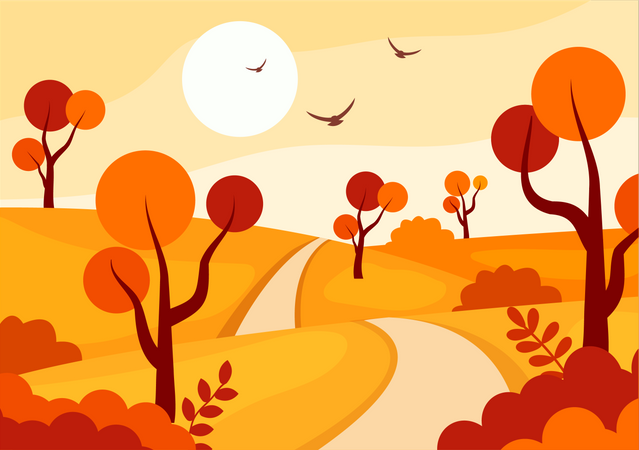 Trees and Fall Leaves  Illustration