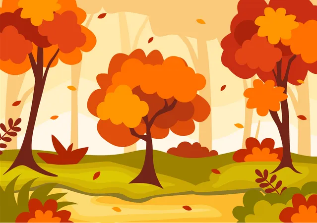 Trees and Fall Leaves  Illustration