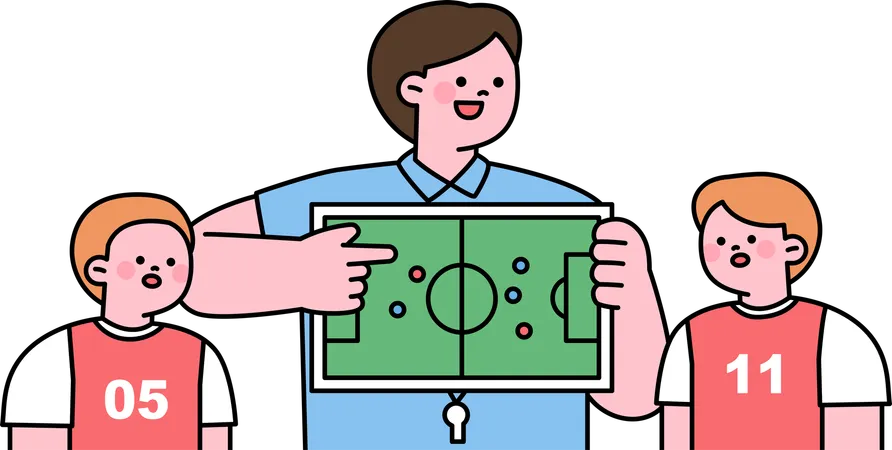 Treinador ensinando estratégia de futebol  Ilustração