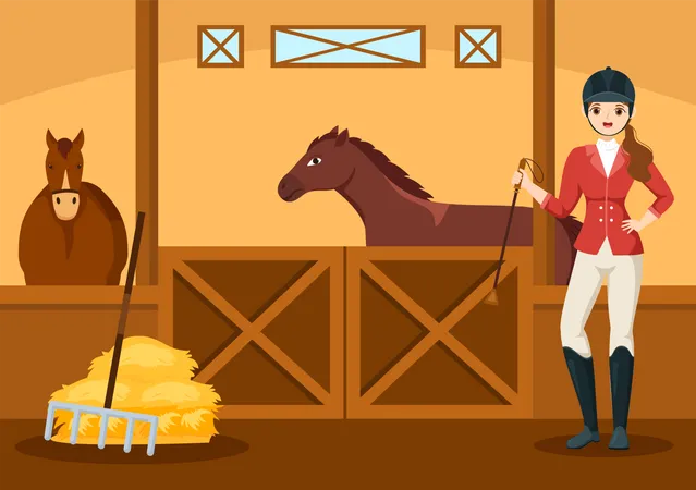 Treinadora feminina com cavalo  Ilustração