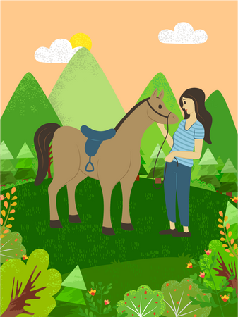 Treinadora feminina com cavalo  Ilustração