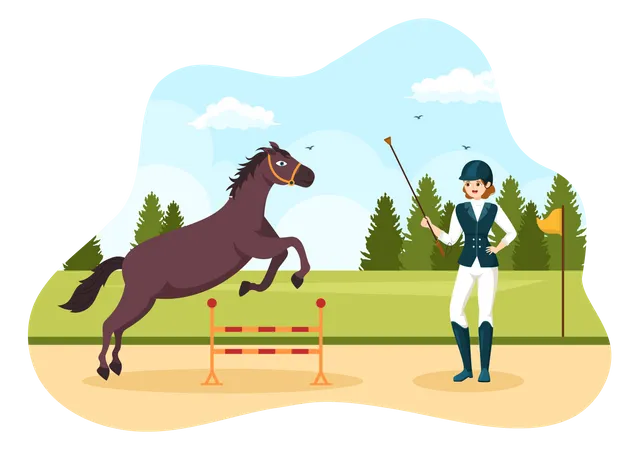 Treinadora feminina treina para cavalo  Ilustração