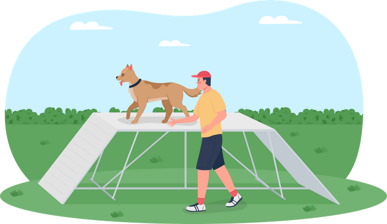 Treinamento de cães em pista de obstáculos  Ilustração