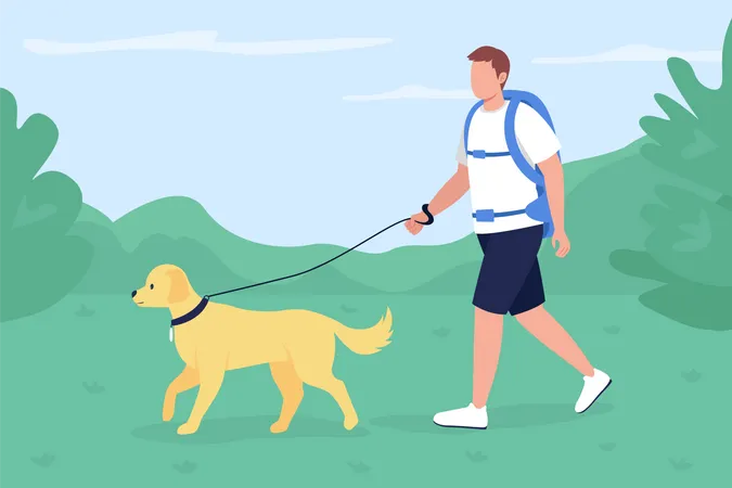 Trekker-Spaziergang mit Hund auf dem Land  Illustration