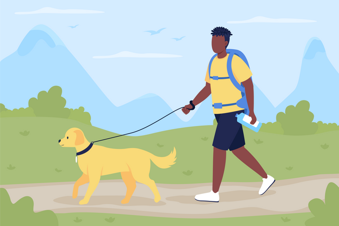 Trekker walk with dog companion  일러스트레이션