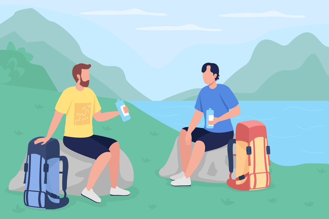 Trekkers drink water Illustration
