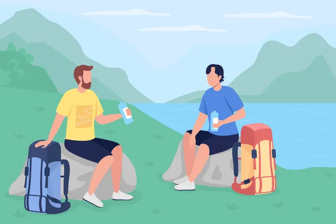 Trekkers drink water  Illustration