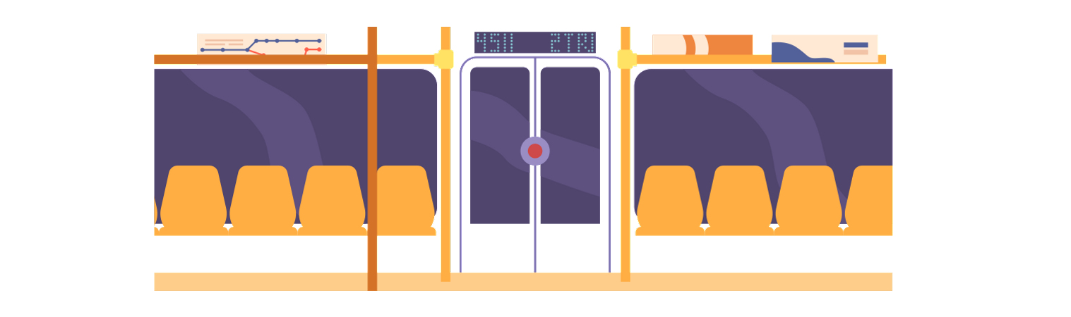 Tren subterráneo vacío con puerta  Ilustración