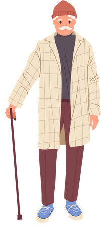 Trendy Mode alten grauhaarigen Mann trägt stilvollen Trenchcoat  Illustration