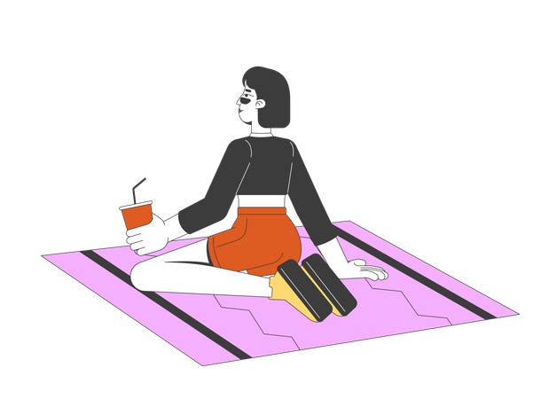 Trendy Gen Z chinesisches Mädchen sitzt auf Knien auf gemusterter Matte  Illustration