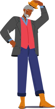 Trendy African Man Wear Hipster Clothes and Hat  Illustration