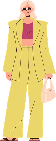 Trendy fashion girl in sunglasses wearing yellow spring casual clothe  Illustration