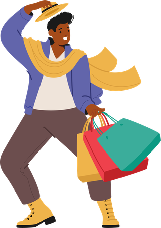 Trendy fashion guy buyer posing with shopping bags filled purchases  Illustration