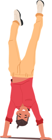 Trendy fashion guy happy demonstrating handstand balancing body upside down  Illustration