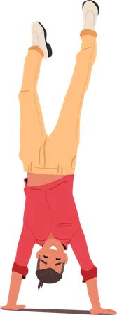 Trendy fashion guy happy demonstrating handstand balancing body upside down  Illustration