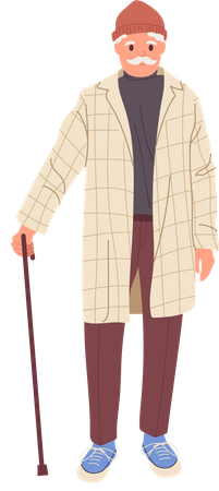 Trendy fashion old grey-haired man  wearing stylish trench  Illustration
