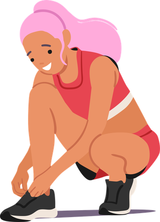 Trendy Fashion Teenager-Mädchen binden Schnürsenkel immer bereit für das Lauftraining  Illustration