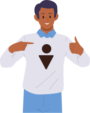 Trendy fashion young man gesturing thumbs up pointing at masculine gender sign  Illustration