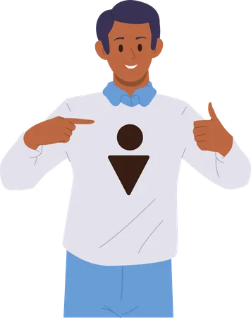 Trendy fashion young man gesturing thumbs up pointing at masculine gender sign  Illustration