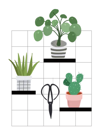 Trendy home decor with plants  Illustration