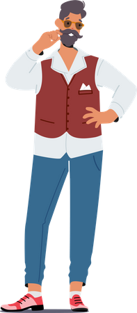 Trendy Mature Gentleman with Cool Beard and Mustaches Wear Trendy Clothes  Illustration