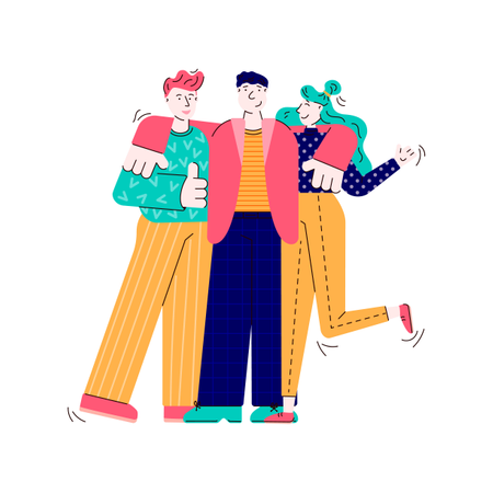 Tres amigos abrazándose  Ilustración