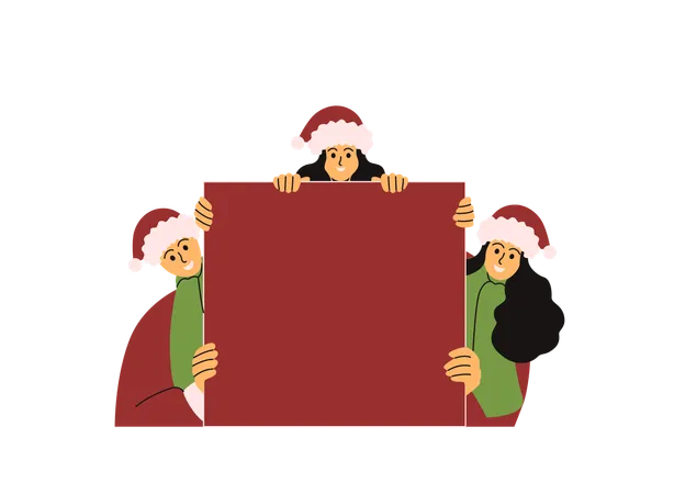 Três crianças seguram quadro de discurso de Natal  Ilustração