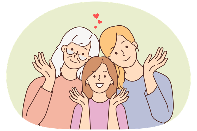 Sonriendo tres generaciones de mujeres posando juntas  Ilustración