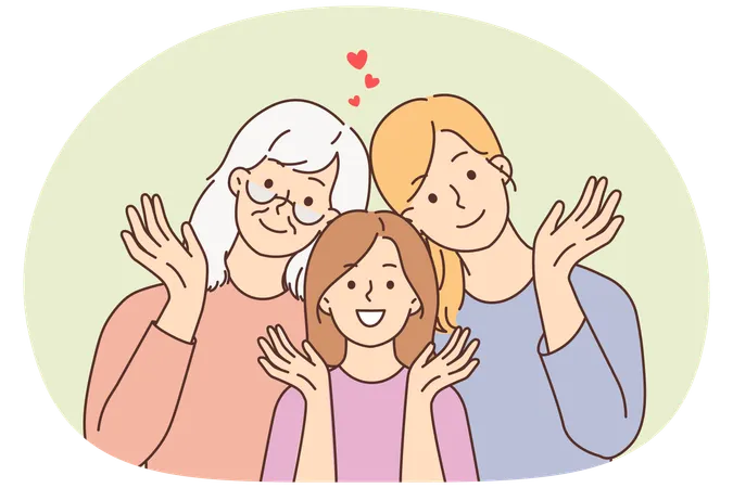 Sonriendo tres generaciones de mujeres posando juntas  Ilustración
