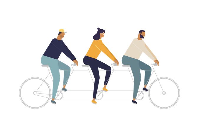 Tres personas andan en bicicleta  Ilustración