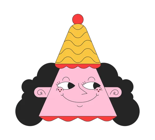 Triangle Woman Funny Hat 2 D Linear Vector Avatar Illustration Mischievous Smiling Female Cartoon Character Face Triangular Head Portrait Smirk Pleased Lady Flat Color User Profile Image Isolated Illustration
