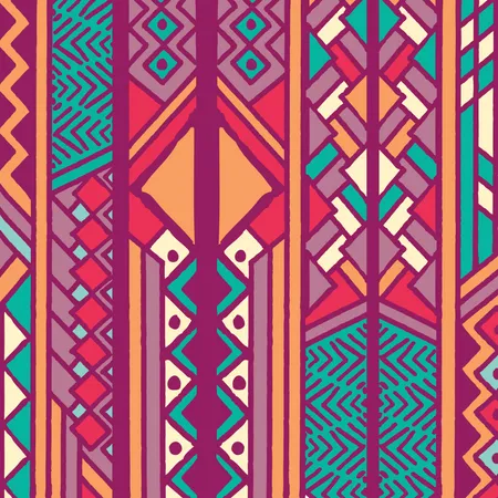 Tribal ethnic colorful bohemian pattern with geometric elements, African mud cloth, tribal design  Illustration