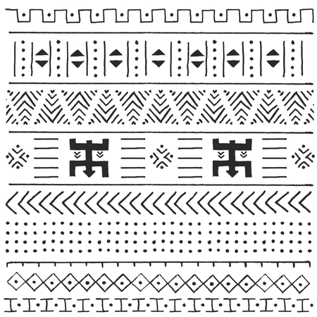 Tribal ethnic colorful bohemian pattern with geometric elements, African mud cloth, tribal design  Illustration